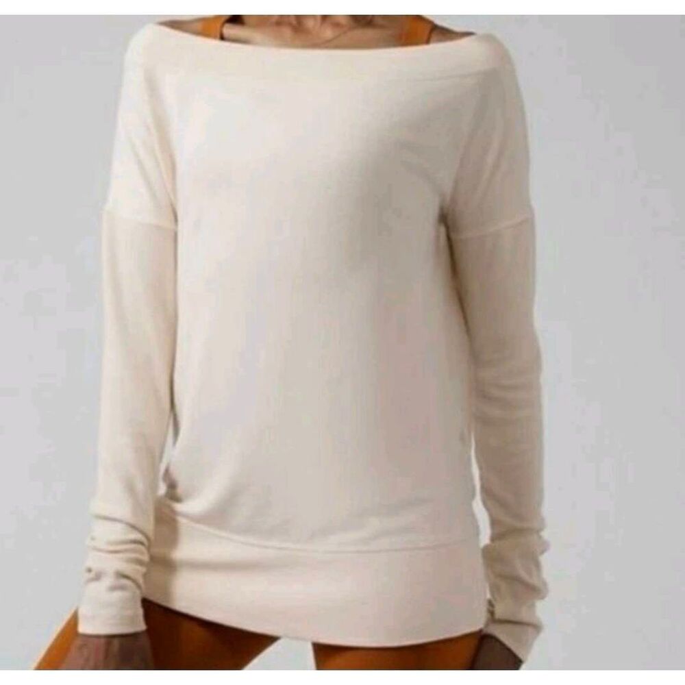 Athleta Womens Studio Barre Off Shoulder Long Sleeve Sweatshirt Cream Petite S - Picture 12 of 12